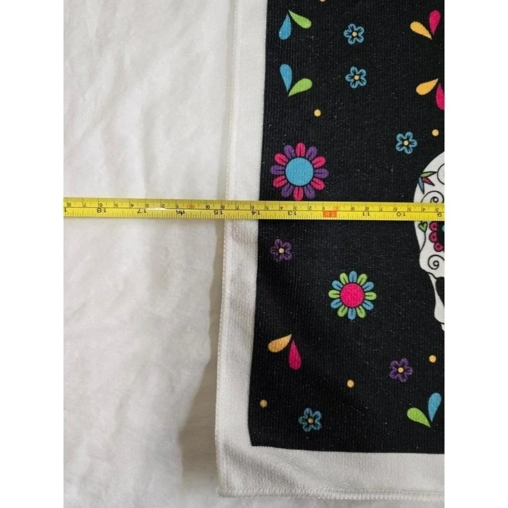 Day of the Dead Sugar Skull Kitchen Towel Tea Towel Black Floral Print /0467